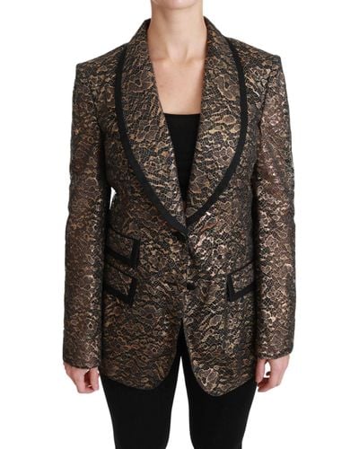 Dolce & Gabbana Lace Floral Blazer Jacket Gold Jkt2562 - Black