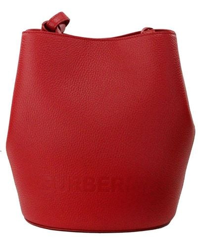 Burberry Lorne Small Pebbled Leather Bucket Crossbody Purse Bag - Red