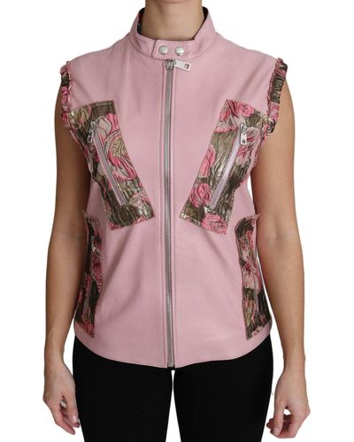 Dolce & Gabbana Dolce Gabbana Zippered Lamb Sleeveless Vest Leather Jacket - Pink