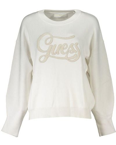 Guess Elegant Crew Neck Embroidered Sweater - White