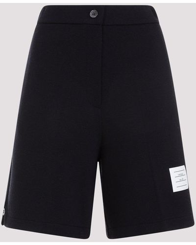Thom Browne Navy High Waisted Virgin Wool Shorts - Black