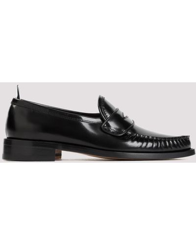 Thom Browne Black Pleated Varsity Calf Leather Loafers