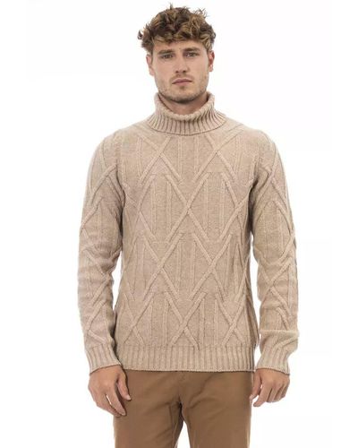 Alpha Studio Beige Merino Wool Sweater - Natural