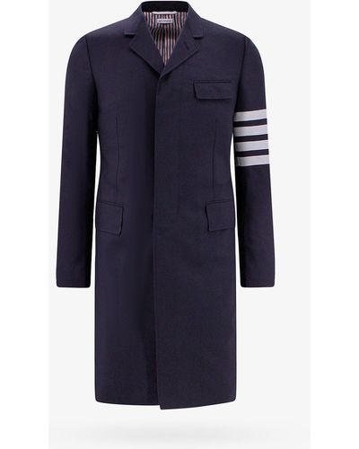 Thom Browne Long Sleeves Wool Closure With Buttons Lined Coats - Blue