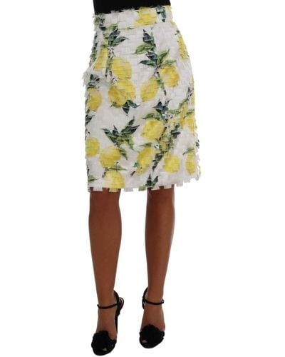 Dolce & Gabbana Lemon Print Fringe Pencil Skirt - Yellow