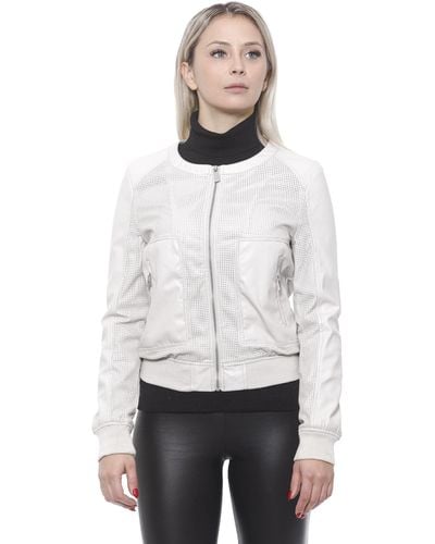 19V69 Italia by Versace Chic Perforated Faux Leather Jacket - White
