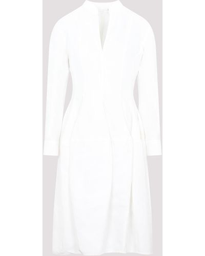Bottega Veneta White Cotton Shirt Dress With Long Sleeves