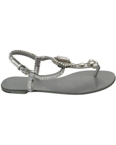 Dolce & Gabbana Mirrored Calfskin Sandals With Bejeweled Appliqué - Metallic