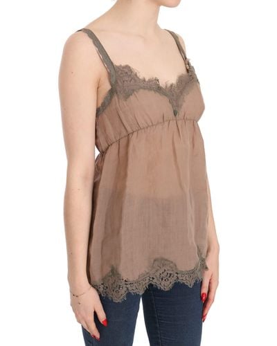 Pink Memories Lace Spaghetti Strap Plunging Top Blouse - Blue