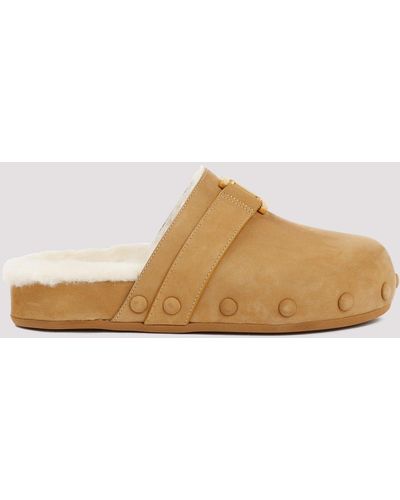 Chloé Desert Brown Leather Clog Mules - Natural