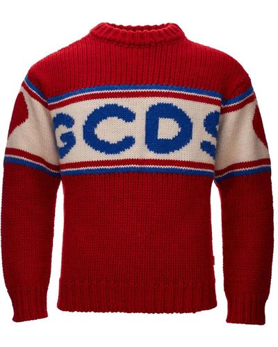 Gcds Oversized Wool Sweater With Front Logo - Red