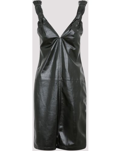 Bottega Veneta Shiny Leather Tassel Dress - Black