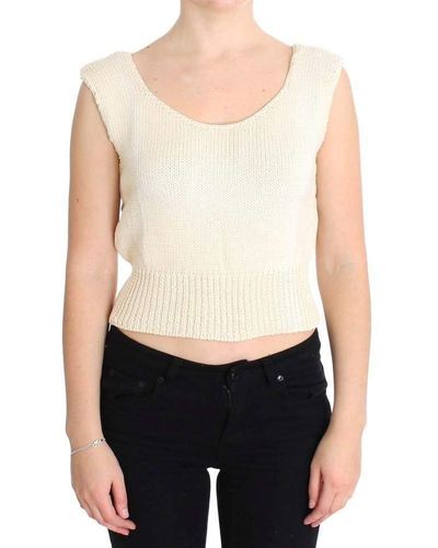 Pink Memories Cotton Blend Knitted Sleeveless Sweater - White
