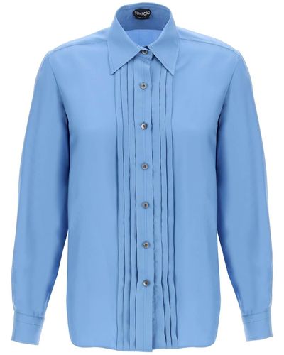 Tom Ford Pleated Bib Shirt With - Blue