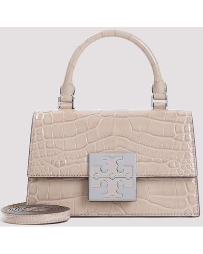 Tory Burch Beige Taupe Croco Embossed Calf Leather Shoulder Bag - Pink