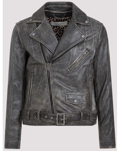 Golden Goose Black Cow Leather Chiodo Jacket - Grey