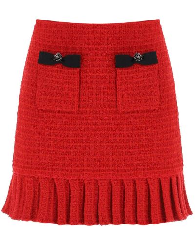 Self-Portrait Bouclé-texture Pleated Woven Mini Skirt - Red