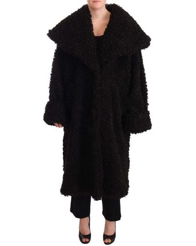 Dolce & Gabbana Sleek Runway Fur Cape Trench Jacket - Black