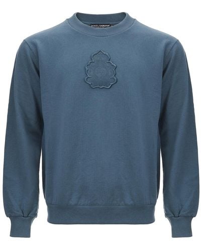 Dolce & Gabbana Cotton Round Neck Sweatshirt With Front Attached Logo - Blue