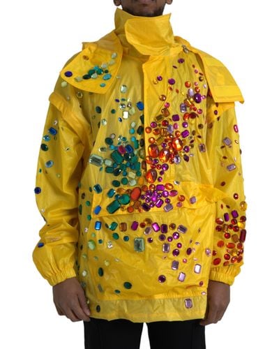Dolce & Gabbana Crystal Embellished Hooded Jacket - Yellow