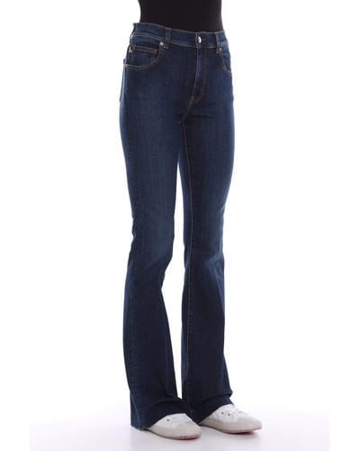 Love Moschino Dark Blue Bell-bottomed Jeans With Metal Logo Patch