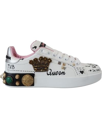 Dolce & Gabbana Queen Crown Chic Leather Sneakers - Black