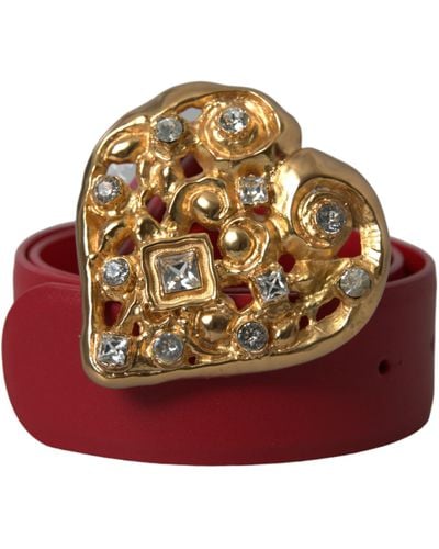 Dolce & Gabbana Leather Heart Metal Buckle Belt - Red