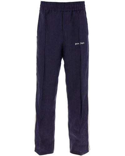 Palm Angels Linen Joggers With Side Stripes - Blue