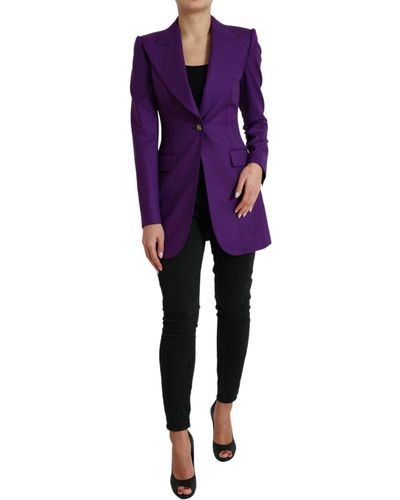 Dolce & Gabbana Wool Singlebreasted Fitted Coat Jacket - Purple