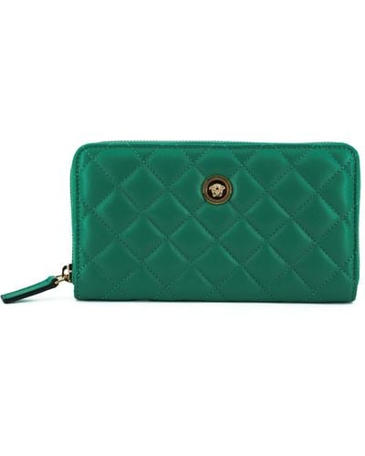 Versace Elegant Quilted Leather Zip Wallet - Green