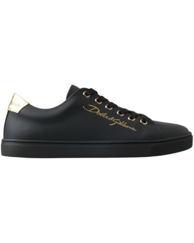 Dolce & Gabbana Leather Portofino Lace Up Sneakers Shoes - Black