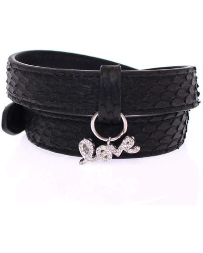 Nialaya Snakeskin Cz Love 925 Silver Bracelet - Black