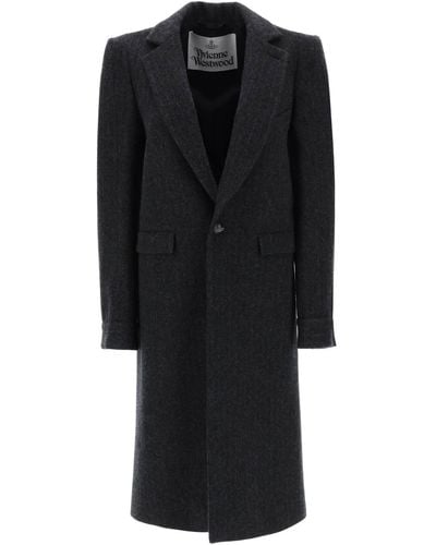 Vivienne Westwood Alien Teddy Pinstripe Coat - Black