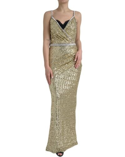 Dolce & Gabbana Golden Sequin Evening Dress With Silk Blend Lining - Green