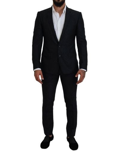 Dolce & Gabbana Fantasy Silk Wool Martini Slim Fit Suit - Black