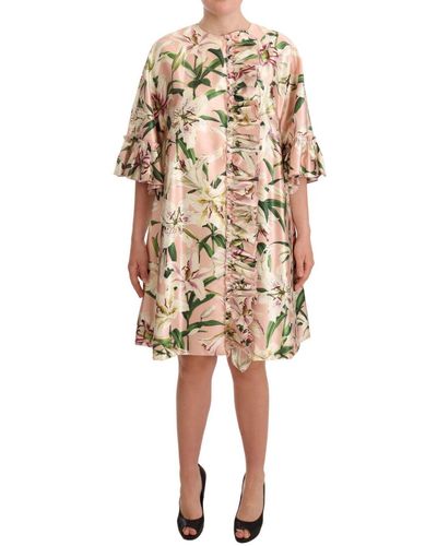 Dolce & Gabbana Elegant Floral Ruffled Silk Long Coat - Natural