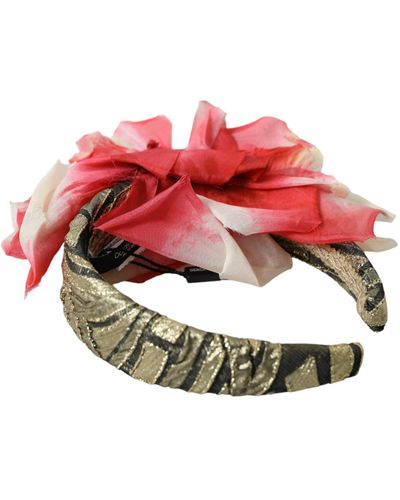 Dolce & Gabbana Floral Applique Silk Headband Diadem - Red