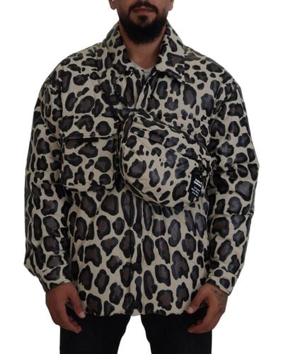 Dolce & Gabbana Leopard Print Parka Jacket - Black