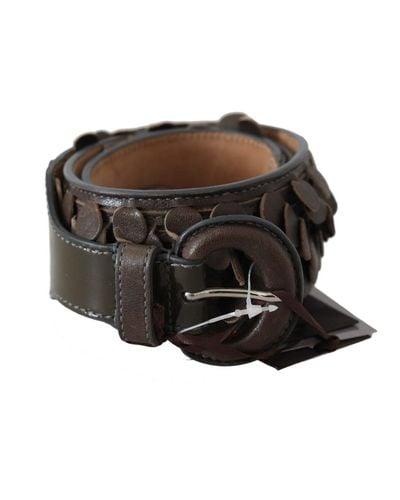 Ermanno Scervino Dark Brown Leather Round Buckle Waist Belt - Black