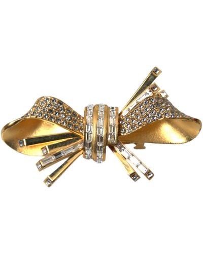 Dolce & Gabbana Tone Brass Bow Crystal Hair Clip - Metallic