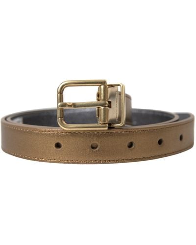 Dolce & Gabbana Metallic Calf Leather Metal Buckle Belt - Brown
