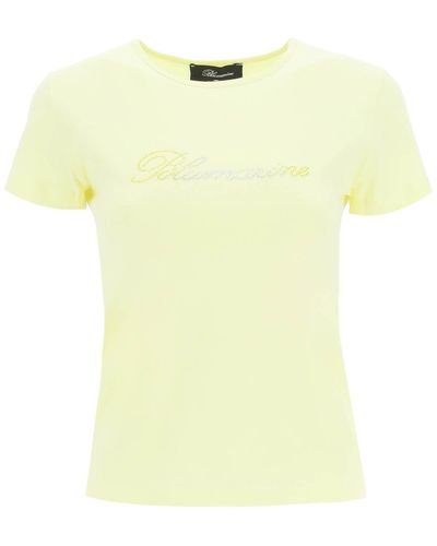 Blumarine Rhinestone Logo T-shirt - Yellow