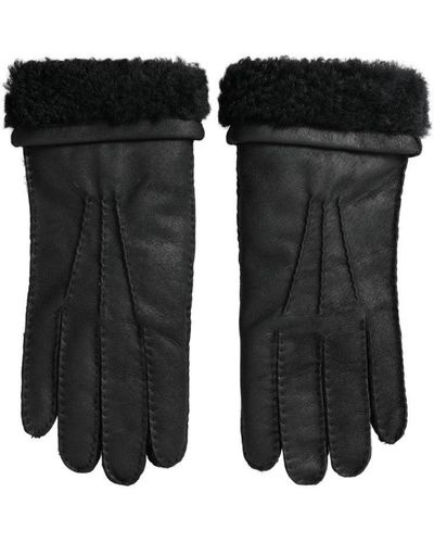 Dolce & Gabbana Black Leather Fur Short Hands Mitten Men Gloves