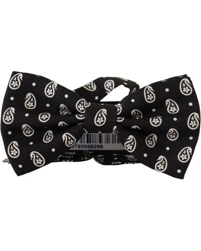 Dolce & Gabbana Fantasy Pattern Adjustable Neck Papillon Bow Tie - Black