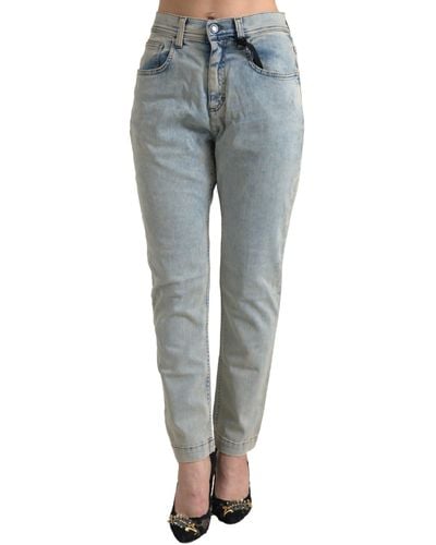 Dolce & Gabbana Blue Washed Cotton Mid Waist Skinny Jeans