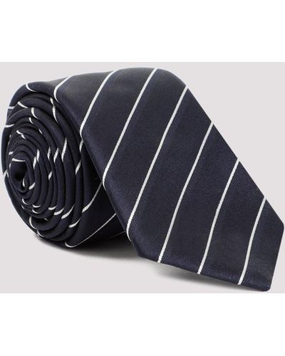 Giorgio Armani Black Striped Silk Tie - Blue
