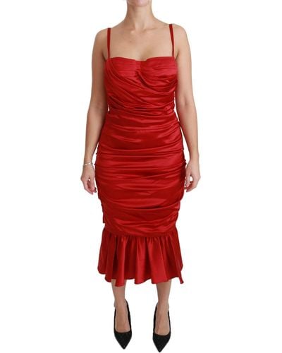 Dolce & Gabbana Silk Stretch Mermaid Bodycon Dress - Red