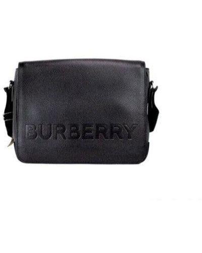 Burberry Bruno Small Embossed Branded Pebble Leather Messenger Handbag - Black