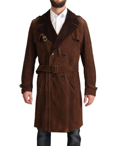 Dolce & Gabbana Brown Leather Long Trench Coatjacket