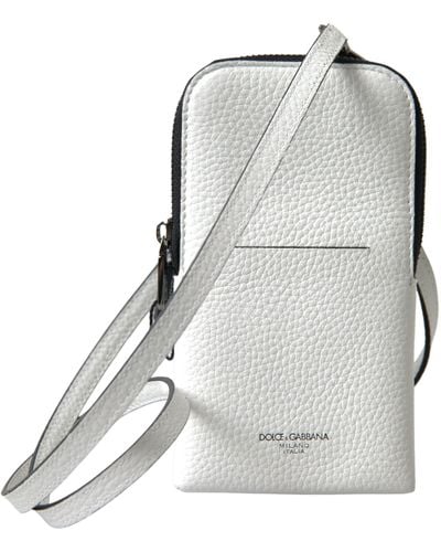 Dolce & Gabbana White Leather Purse Crossbody Sling Phone Bag - Gray